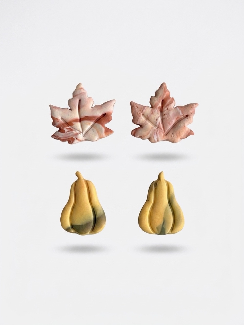 Fall Maple Leaf and Gourd Stud Earrings Polymer Clay